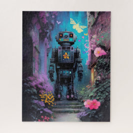 Quebra-cabeça Grande Robô em uma Noite Floral Mística Roxa