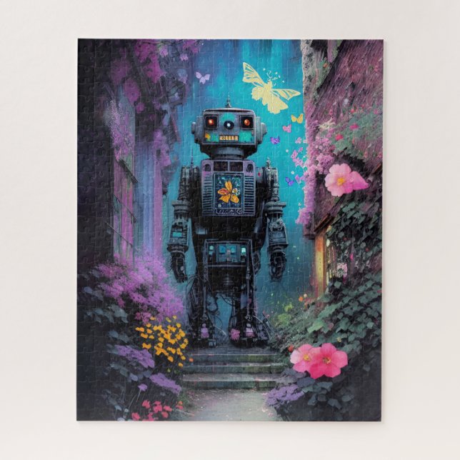 Quebra-cabeça Grande Robô em uma Noite Floral Mística Roxa (Vertical)