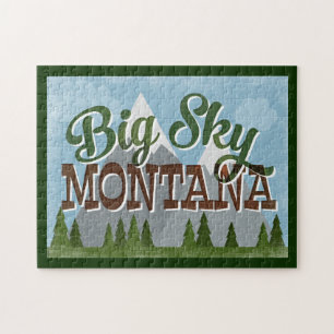 Quebra-cabeça Grande Sky Montana Divertido Retro Montanhas Snowy