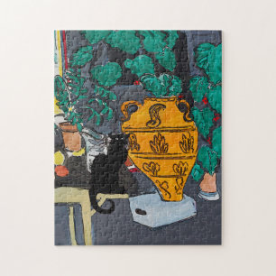 Quebra-cabeça Grande Vaso de Flores Gato Negro