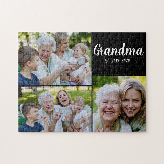 Quebra-cabeça Grandma Established Modern Script Black 3 Photo (Horizontal)