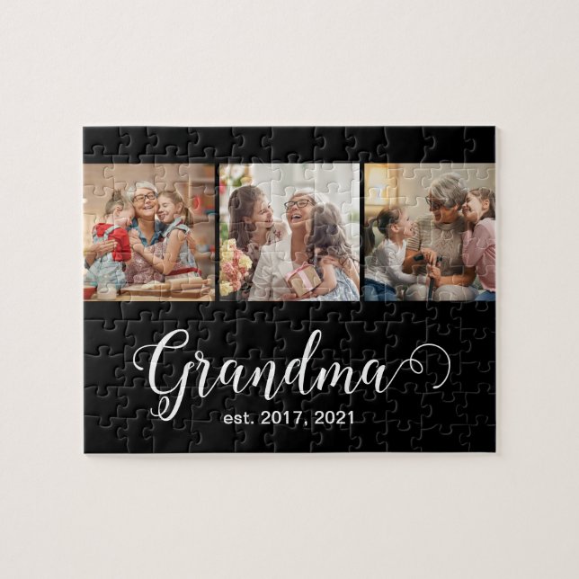 Quebra-cabeça Grandma Established Script Gift 3 Photo (Horizontal)