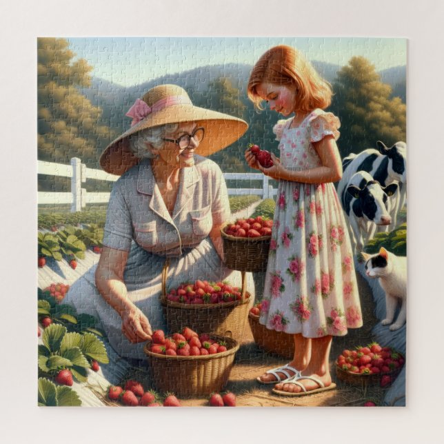 Quebra-cabeça Grandma & Me Strawberry Picking – Summer Farm Memo (Vertical)