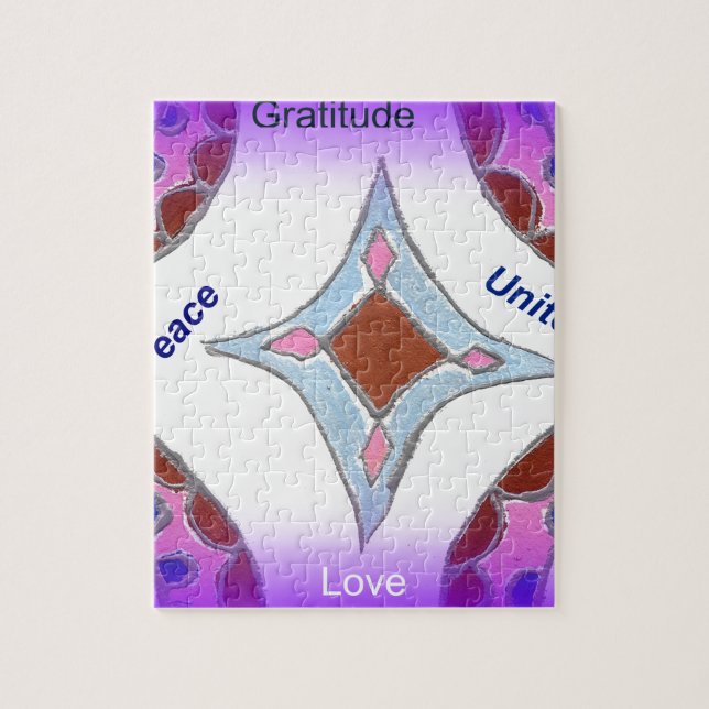 Quebra-cabeça "Gratidão Paz Amor Unir" Mandala Art Impressão (Vertical)