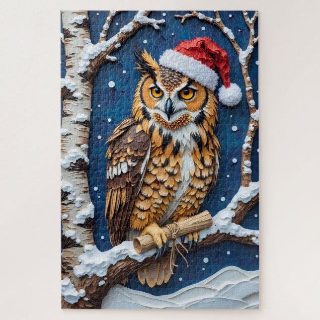 Quebra-cabeça Great Horned Owl Christmas Scroll Bearer Hat (Vertical)