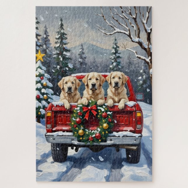 Quebra-cabeça Great Pyrenees Christmas Red Truck Holiday (Vertical)