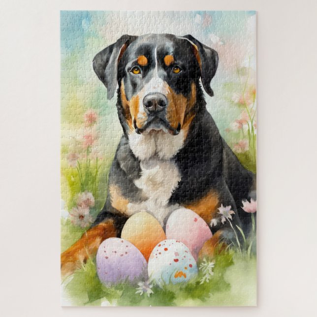 Quebra-cabeça Greater Swiss Mountain com Ovos de Páscoa (Vertical)