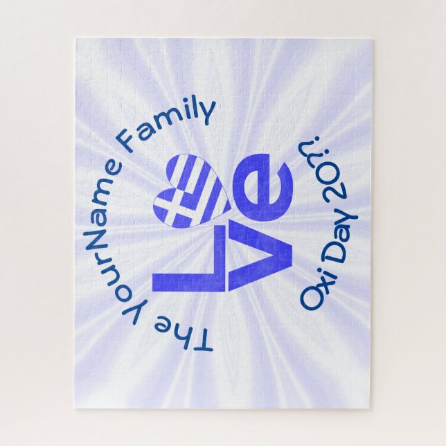 Quebra-cabeça Grécia Sinalizador de Coração Azul LOVE Personaliz (Vertical)