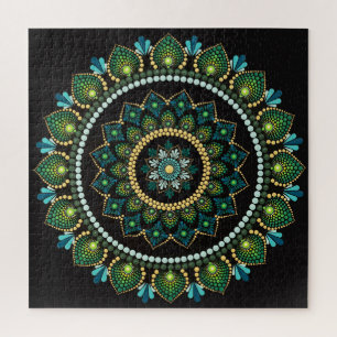 Quebra-cabeça Green Mandala Pintado manualmente Geometria Sa
