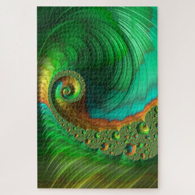 Quebra-cabeça Green Spiral Nautical Wave Holographic Fractal Art (Vertical)