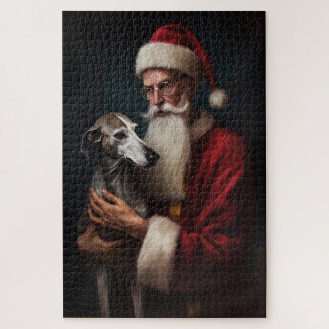 Quebra-cabeça Greyhound com Papai Noel Natal Festivo (Vertical)