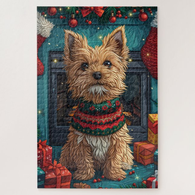 Quebra-cabeça Grifão Pêlo Duro com Presentes de Natal (Vertical)