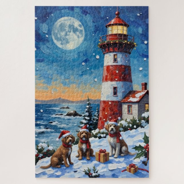 Quebra-cabeça Griffon de Pontuação de Pelo Cabeludo Natal Farol (Vertical)