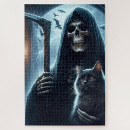 Quebra-cabeça Grim Reeper e Black Cat Halloween