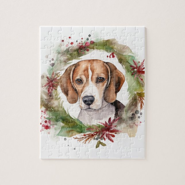 Quebra-cabeça Grinalda de Natal de Beagle Cachorro Festivo (Vertical)