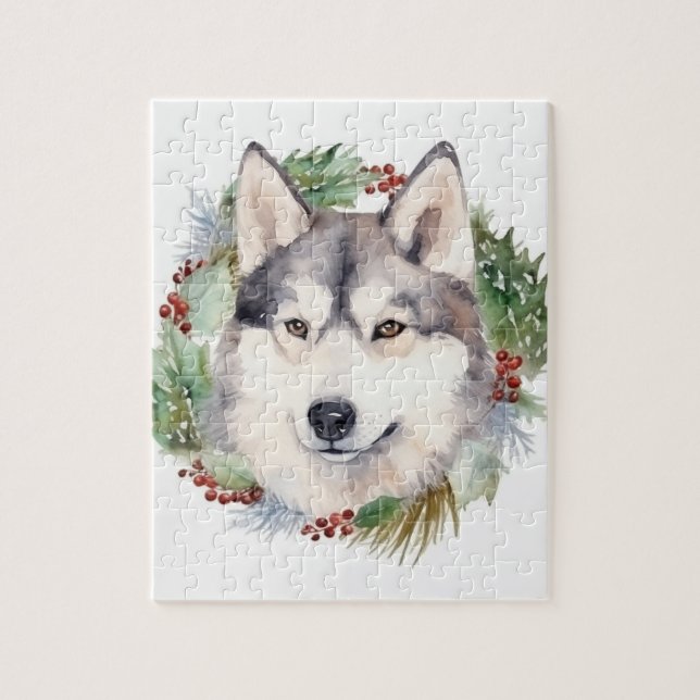 Quebra-cabeça Grinalda de Natal do Husky Siberiano Pupila Festiv (Vertical)