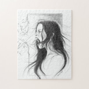 Quebra-cabeça Gritando com a raiva de uma mulher desenhando lápi