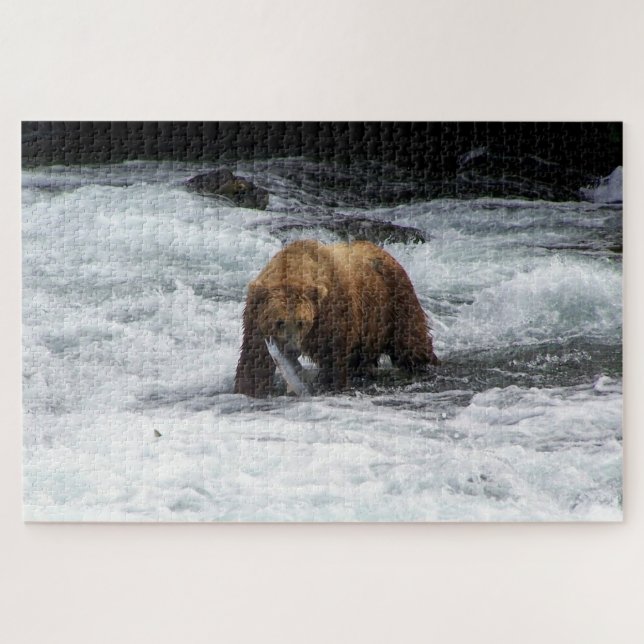 Quebra-cabeça Grizzly Bear Alaska Salmão Pesca Selvagem (Horizontal)