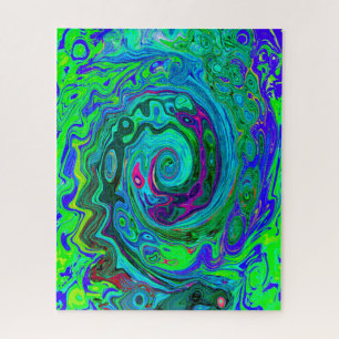 Quebra-cabeça Groovy Abstrato com espiral verde e azul