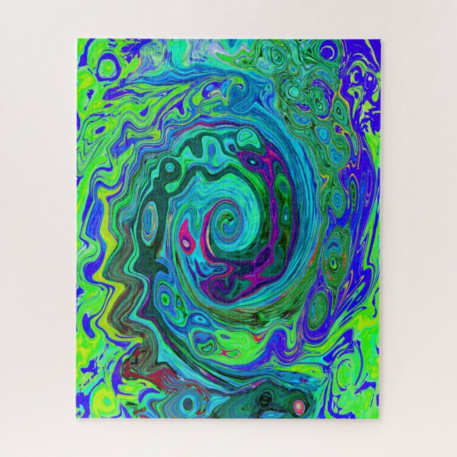 Quebra-cabeça Groovy Abstrato com espiral verde e azul (Vertical)