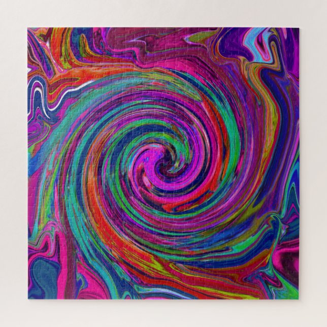 Quebra-cabeça Groovy Abstrato Retro Magenta Dark Rainbow Swirl (Vertical)