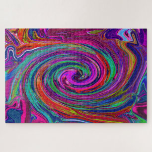 Quebra-cabeça Groovy Abstrato Retro Magenta Dark Rainbow Swirl