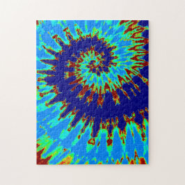 Quebra-cabeça Groovy Azul Marinho e Azul Claro Tie Dye Espiral