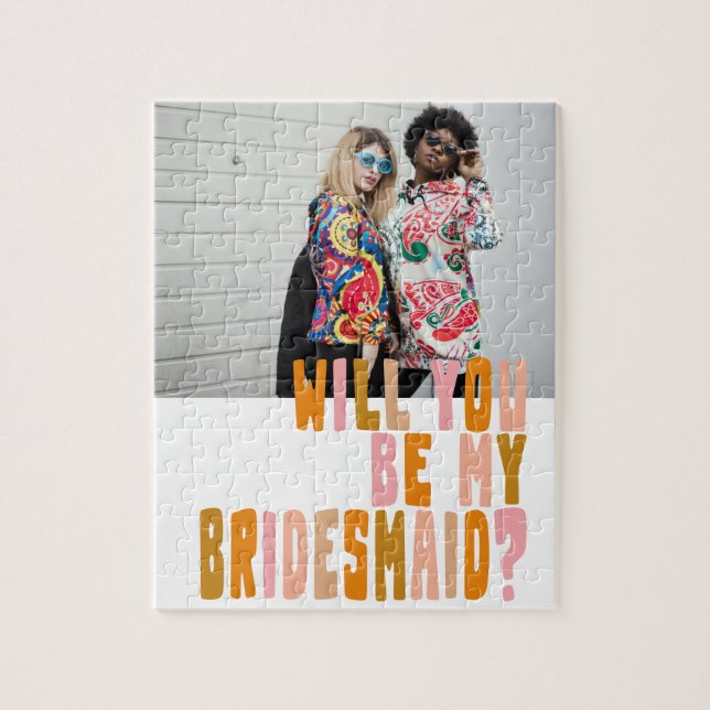 Quebra-cabeça Groovy Colorful Bridesmaid Photo Proposal Card (Vertical)