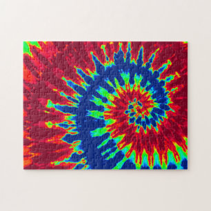 Quebra-cabeça Groovy Red e Marinho Blue Tie Dye Spiral