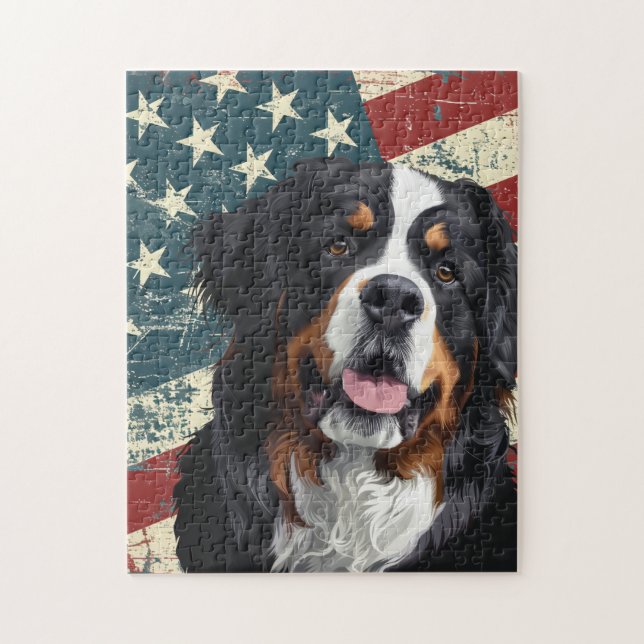 Quebra-cabeça Grunge American Flag Bernese Mountain Dog (Vertical)