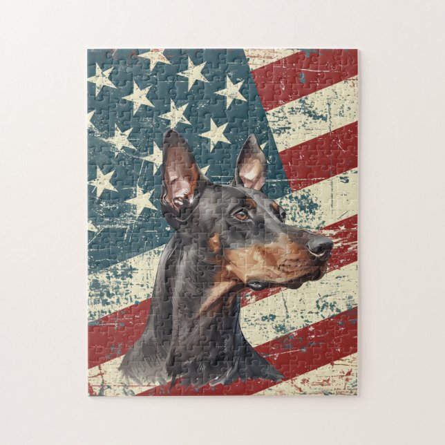 Quebra-cabeça Grunge American Flag Doberman Pinscher Dog (Vertical)