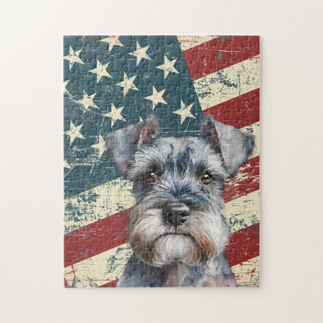 Quebra-cabeça Grunge American Flag Miniature Schnauzer Dog (Vertical)