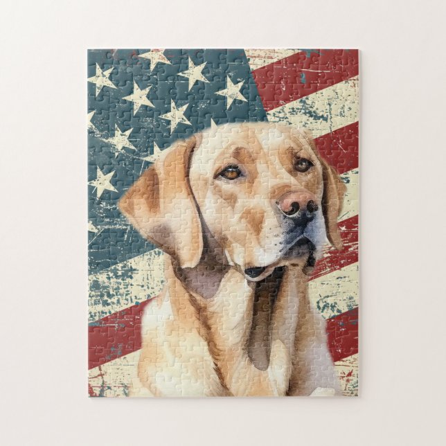 Quebra-cabeça Grunge American Flag Yellow Labrador Retriever Dog (Vertical)