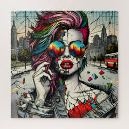 Quebra-cabeça Grunge Art | Fraturada Abstrato de Mulher