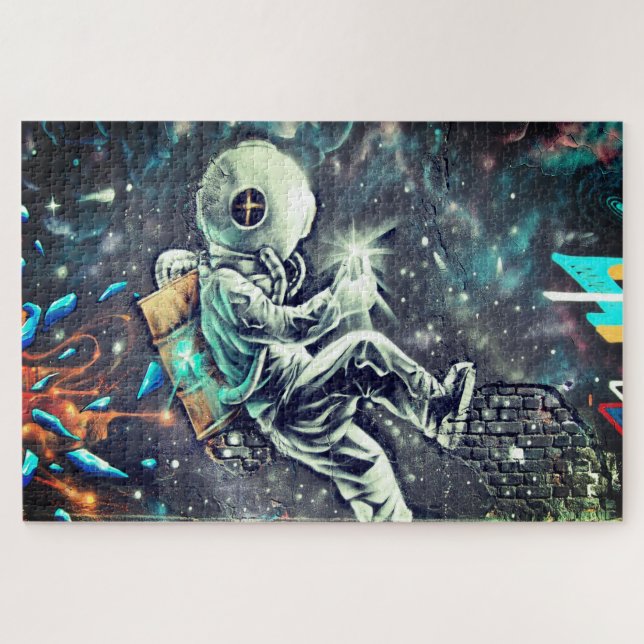 Quebra-cabeça Grunge Modern Space Astronaut Street Art (Horizontal)