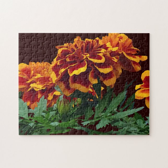 Quebra-cabeça Grupo de Marigolds Laranja com Dicas Amarelas (Horizontal)