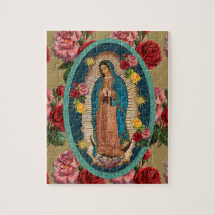 Quebra-cabeça Guadalupe Virgin Mary Rosa vermelha Religiosa