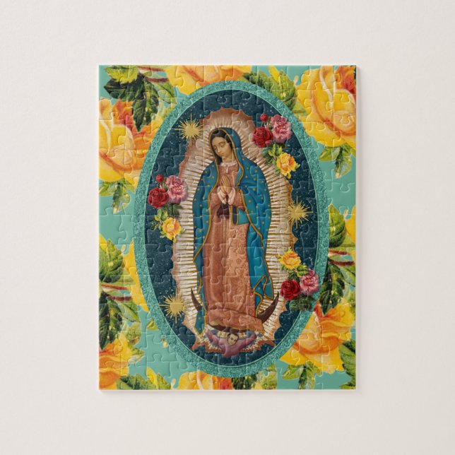 Quebra-cabeça Guadalupe Virgin Mary Yellow Roses Religious (Vertical)