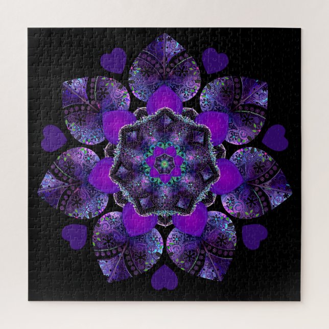 Quebra-cabeça Guarda-chuva e corações roxos .7 (Vertical)