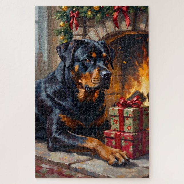Quebra-cabeça Guardião de lareira de Natal Rottweiler (Vertical)