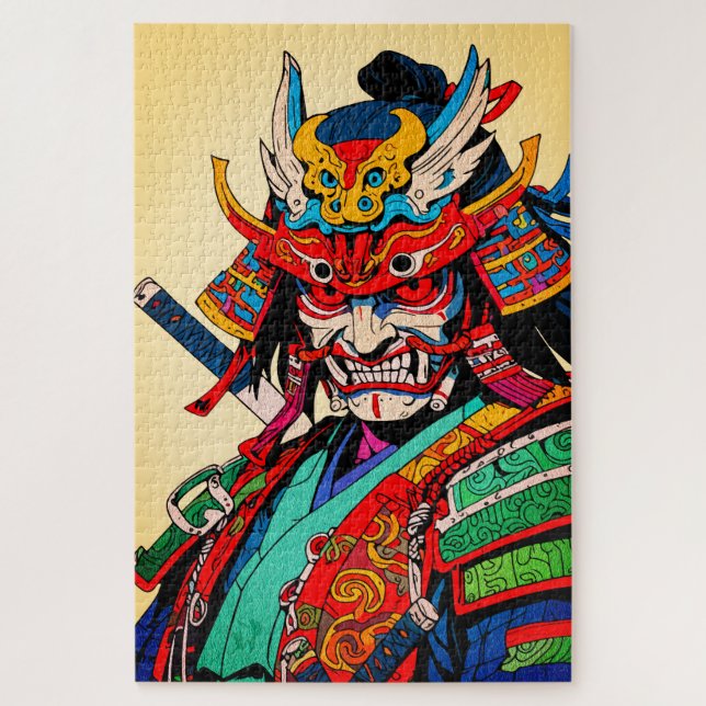 Quebra-cabeça Guerreiro Samurai Feroz – Colorido Bushido Japonês (Vertical)