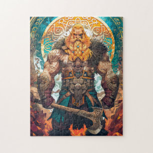 Quebra-cabeça Guerreiro Viking com Machado Mitologia Nórdica His