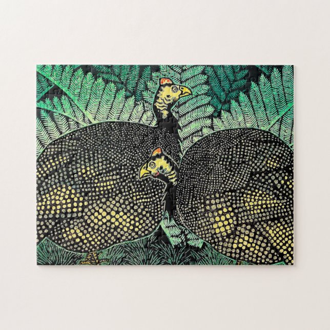 Quebra-cabeça Guiné Hens kasamatsu shiro aves japonesas arte (Horizontal)
