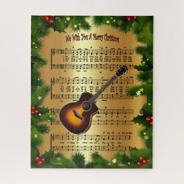 Quebra-cabeça Guitarra ~ "Desejamos Um Feliz Natal" ~ (Vertical)