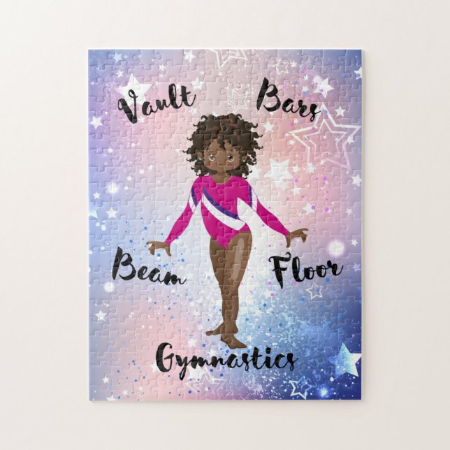 Quebra-cabeça Gym Star African American, Brown Eyes, Pink Leo (Vertical)
