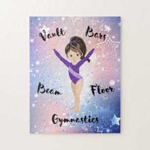 Quebra-cabeça Gym Star Brunette, olhos castanhos, Leotard roxa