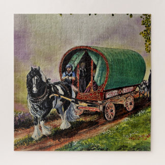 Quebra-cabeça Gypsy Vanner Horse Irish Caravan Wagon Tapeçaria