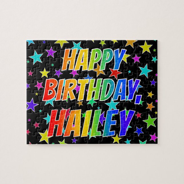 Quebra-cabeça "HAILEY" Primeiro Nome, Diversão "FELIZ ANIVERSÁRI (Horizontal)