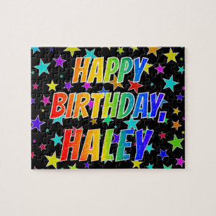 Quebra-cabeça "HALEY" Primeiro Nome, Diversão "FELIZ ANIVERSÁR