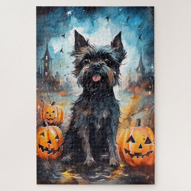 Quebra-cabeça Halloween Affenpinscher Com Pumpkins Assustado (Vertical)